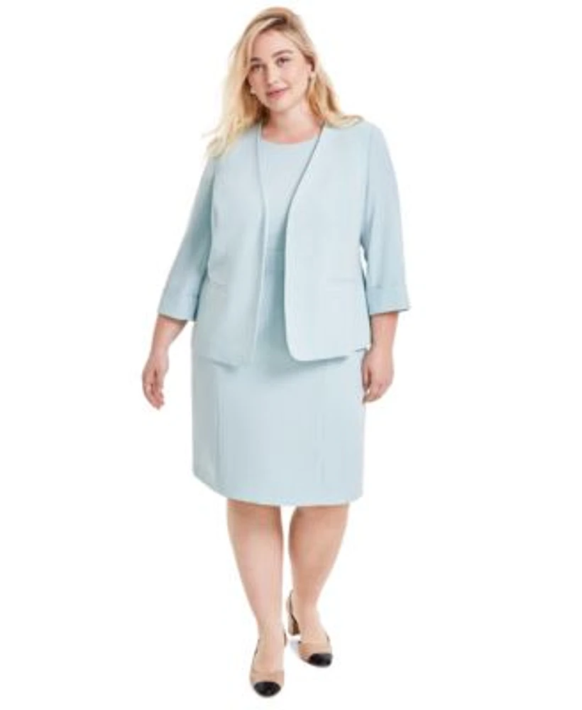 Kasper Plus Size 3 4 Sleeve Open Front Jacket Sheath Dress