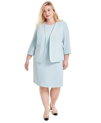 Kasper Plus Size 3 4 Sleeve Open Front Jacket Sheath Dress