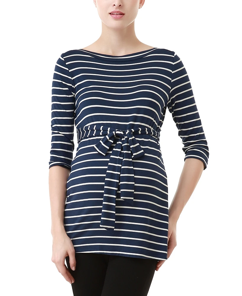 kimi + kai Maternity Striped Boat Neck Top