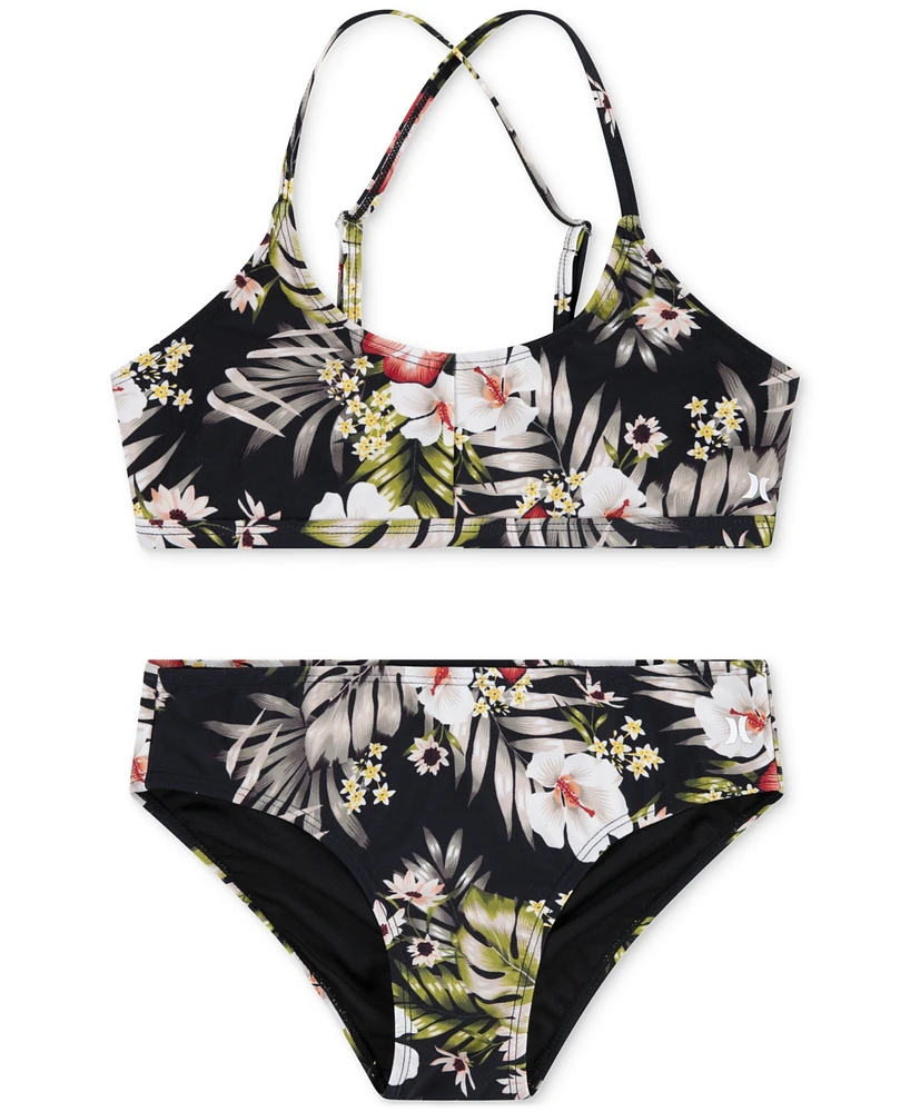 Hurley Big Girls Triangle Tropical-Print 2-Pc. Swimsuit