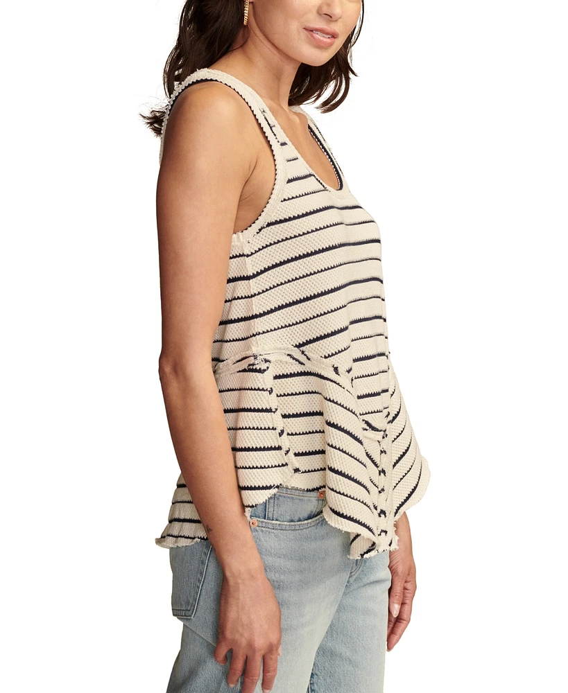 Lucky Brand Women's Cotton Striped Crotchet Tank Top