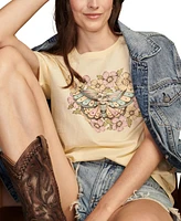 Lucky Brand Women's Floral Skull Butterfly Graphic Boyfriend Tee