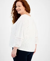 Style & Co Plus Size Embroidered Eyelet-Trim Top