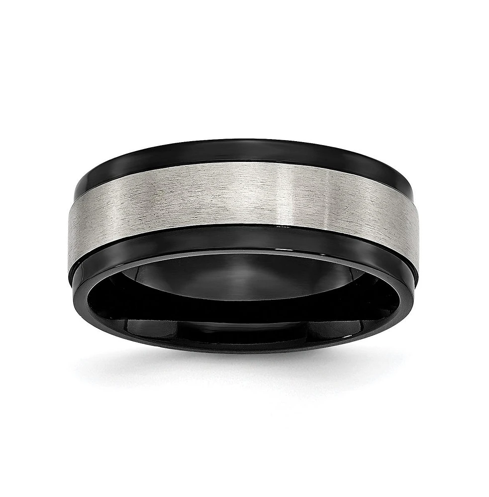 Chisel Titanium Brushed Center Black Ip-plated Beveled Edge Band Ring