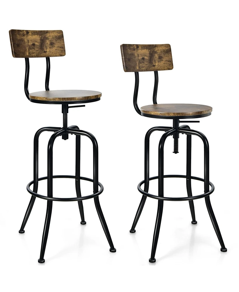 Sugift Industrial Adjustable Swivel Bar Stool with Arc-Shaped Backrest