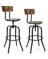 Sugift Industrial Adjustable Swivel Bar Stool with Arc-Shaped Backrest