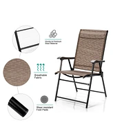 Sugift 2 Pieces Outdoor Patio Folding Chair with Armrest for Camping Garden