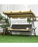 Outsunny 3-Seat Porch Swing with Canopy Outdoor Swing with Cushion, Pillows