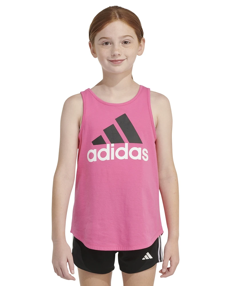 adidas Big Girls Sleeveless Curved-Hem Cotton Logo Tank Top