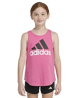 adidas Big Girls Sleeveless Curved-Hem Cotton Logo Tank Top
