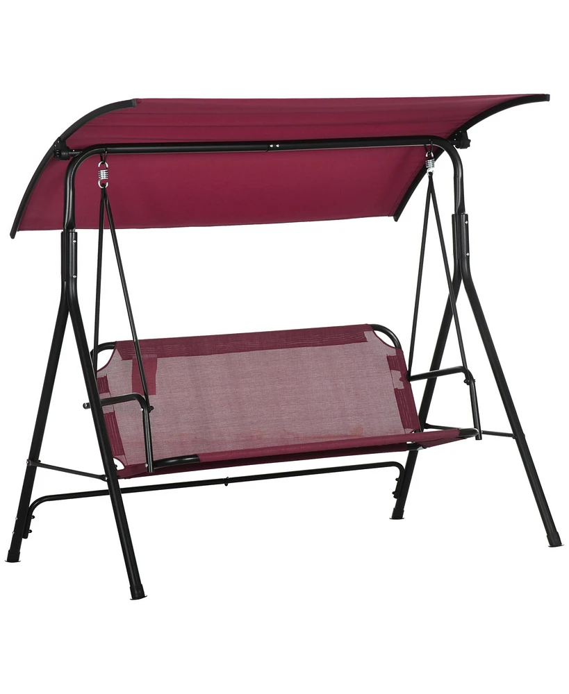 Outsunny 3-Person Porch Swing Bench with Stand & Adjustable Canopy, Armrests, Steel Frame for Outdoor, Garden, Patio, Porch & Poolside, Wine Red