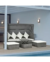 4 Piece Adjustable Canopy Outdoor Rat Sofa Set