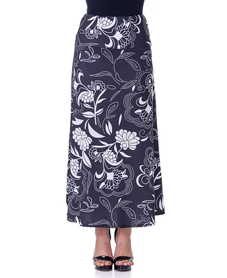 24seven Comfort Apparel Print Floral Elastic Waist Ankle Length Comfortable Maxi Skirt