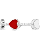 Cubic Zirconia & Red White Enamel Heart Ring Sterling Silver (Also Black Spinel)