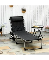 Outsunny Outdoor Reclining Folding Chaise Lounge Chair, Adjustable, Padded, Pocket, Grey