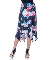 24seven Comfort Apparel Elastic Waist Floral Knee Length Handkerchief Hemline Skirt