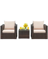 Sugift 3 Pieces Patio Conversation Rattan Furniture Set with Cushion