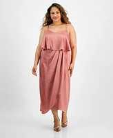 City Studios Plus Size Draped Sleeveless Midi Dress