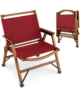 Sugift Patio Folding Camping Beach Chair with Solid Bamboo Frame