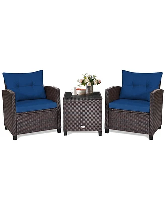 Sugift 3 Pieces Rattan Patio Furniture Set with Washable Cushion