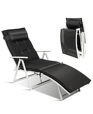 Sugift Adjustable Outdoor Lightweight Folding Chaise Lounge Chair with Pillow