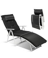 Sugift Adjustable Outdoor Lightweight Folding Chaise Lounge Chair with Pillow