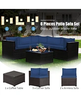 Sugift 6 Pieces Rattan Patio Sectional Sofa Set with Cushions for 4-5 Person