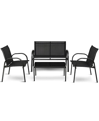 Sugift 4 Pieces Patio Furniture Set with Glass Top Coffee Table
