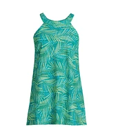 Lands' End Plus Chlorine Resistant High Neck Swim Dress One Piece Swimsuit