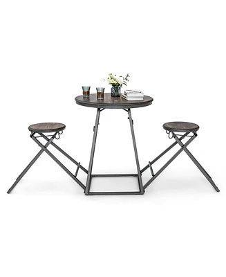 Sugift 3 Pieces Dining Table Set with 2 Foldable Stools for Small Space