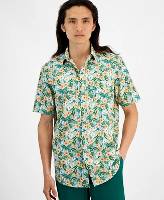 Club Room Men's Libra Regular-Fit Stretch Floral Button-Down Poplin Shirt, Created for Macy's