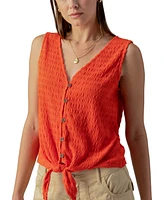 Sanctuary Women's Link Up Textured Button-Front Tie-Hem Top