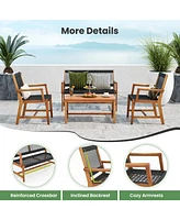 Sugift 4 Pieces Acacia Wood Patio Conversation Table and Chair Set with Hand Woven Rope