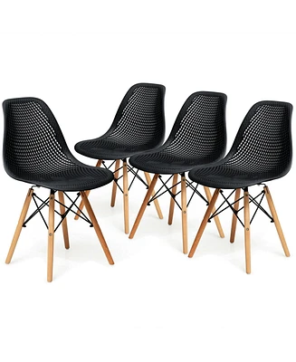 Sugift 4 Pieces Modern Plastic Hollow Chair Set with Wood Leg
