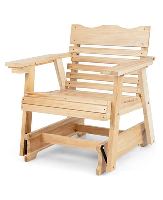 Sugift Outdoor Wood Rocking Chair with High Back and Widened Armrests