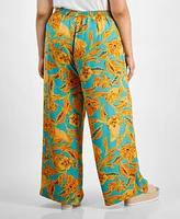 Bar Iii Trendy Plus Floral Flat-Front Wide-Leg Pants, Created for Macy's