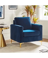 Velvet Tufted Arm Chair With Cushion back
