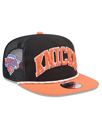 New Era Men's Black/Orange New York Knicks Throwback Team Arch Golfer Snapback Hat