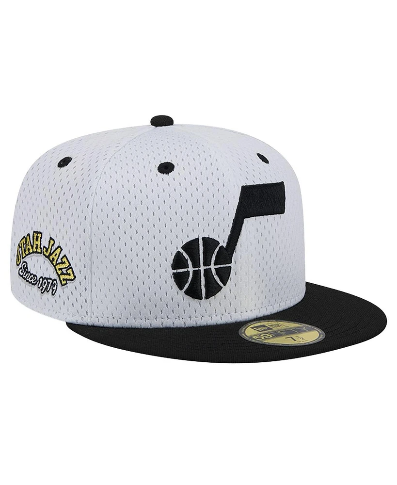 New Era Men's White/Black Utah Jazz Throwback 2Tone 59fifty Fitted Hat