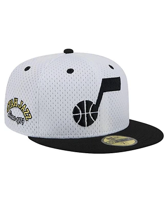 New Era Men's White/Black Utah Jazz Throwback 2Tone 59fifty Fitted Hat