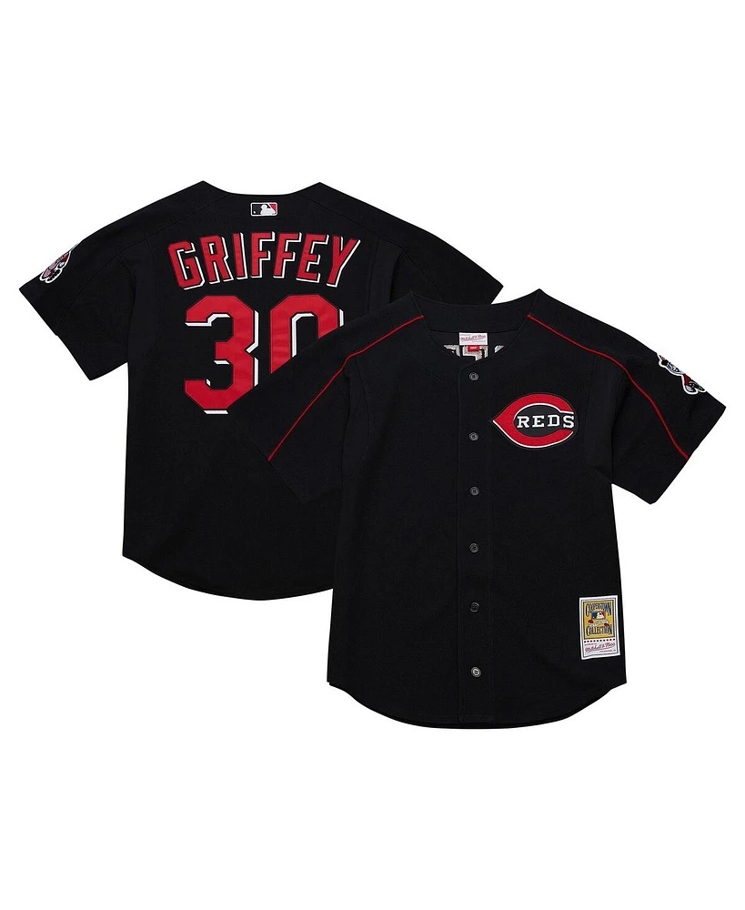 Mitchell Ness Men's Ken Griffey Jr. Black Cincinnati Reds Cooperstown Collection Authentic Mesh Batting Practice Jersey