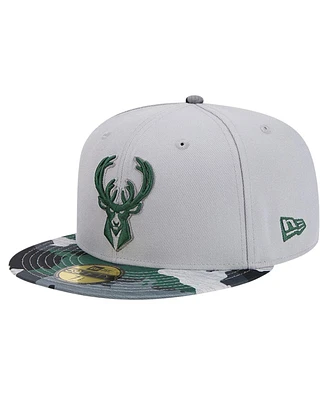 New Era Men's Gray Milwaukee Bucks Active Color Camo Visor 59fifty Fitted Hat