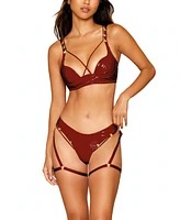 Dreamgirl Vinyl Push-Up Bra and Garter Thong Set