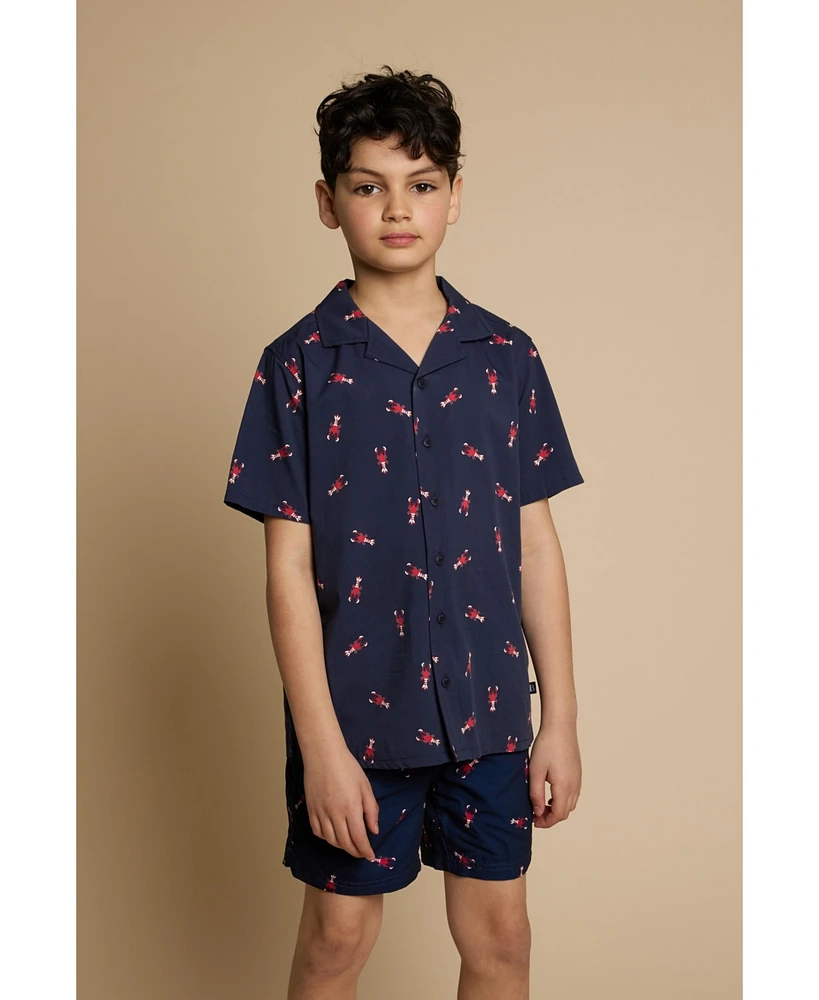 B by Brooks Brothers Big Boys Lobster Print Woven Short Sleeve Shirt