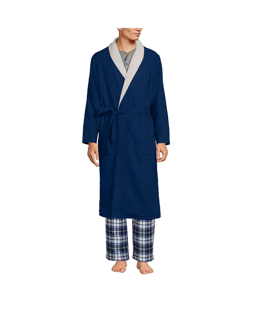 Lands' End Men's High Pile Fleece Lined Flannel Robe