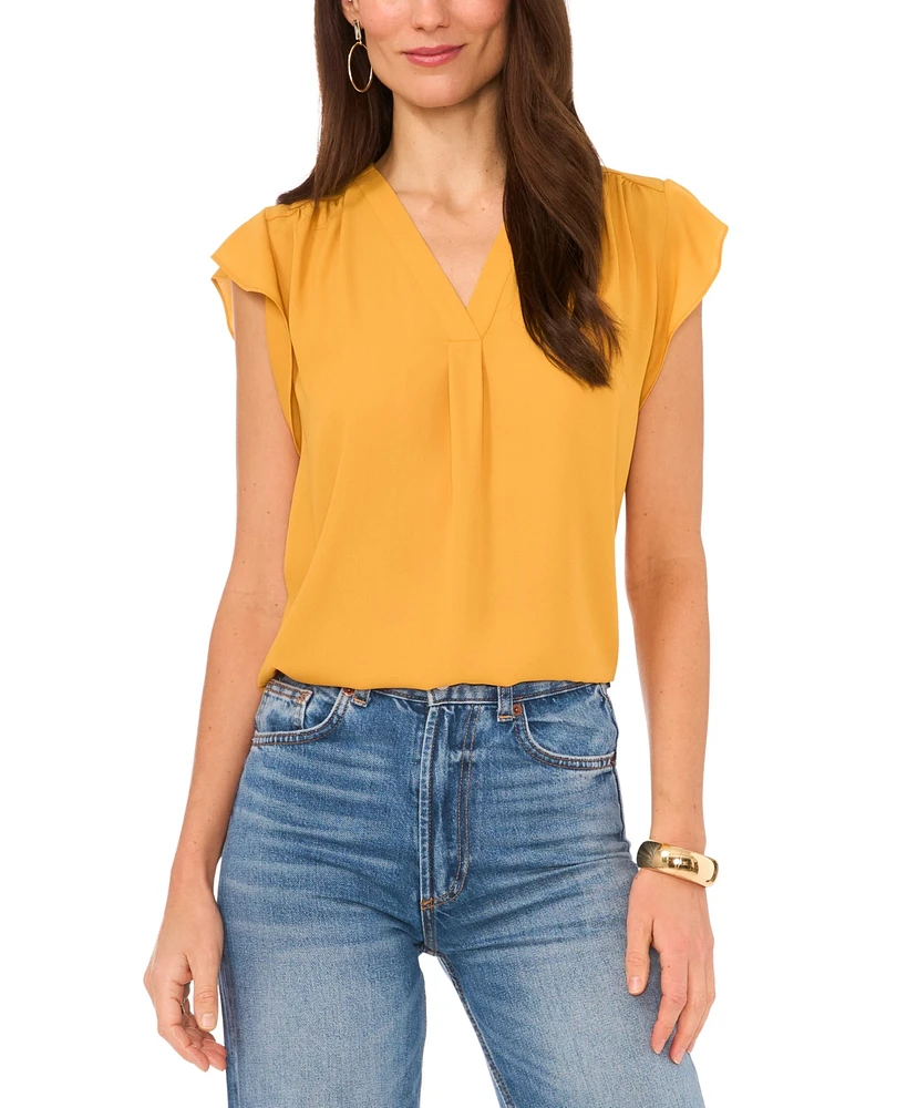 Vince Camuto Women's V-Neck Flutter Short Sleeve Top