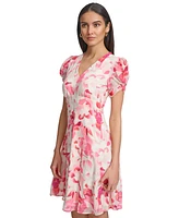 Calvin Klein Petite Printed V-Neck Short-Sleeve A-Line Dress