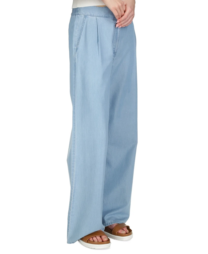 Michael Kors Women's Chambray Pleated Wide-Leg Pants