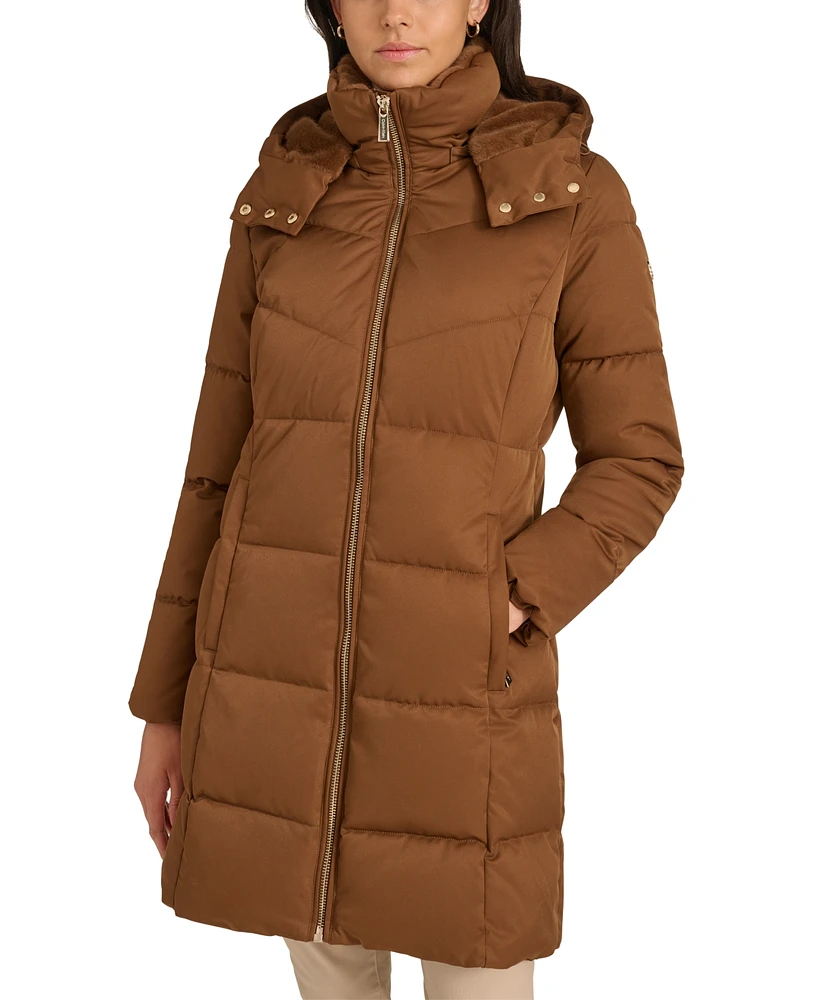 Calvin Klein Women's Hooded Faux-Fur-Lined Midi Puffer Coat