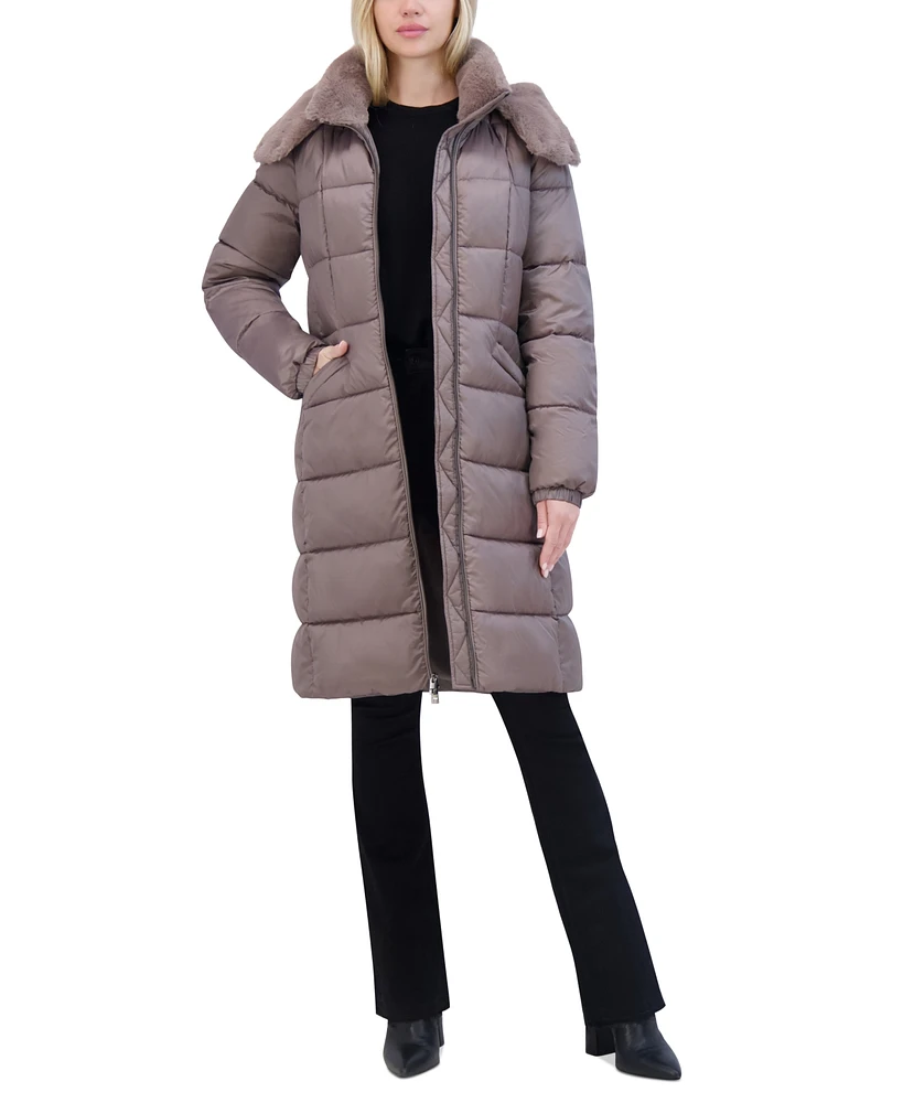 Tahari Women's Shine Faux-Fur-Trim Hooded Puffer Coat
